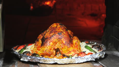 roasted turkey in a stone oven