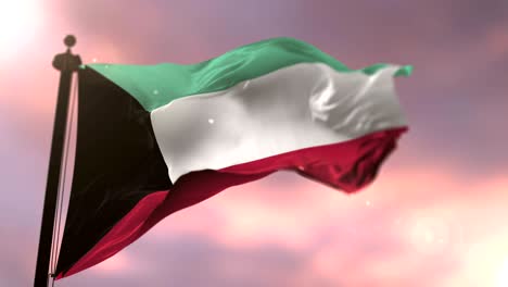 flag of kuwait waving at wind at sunset in slow, loop