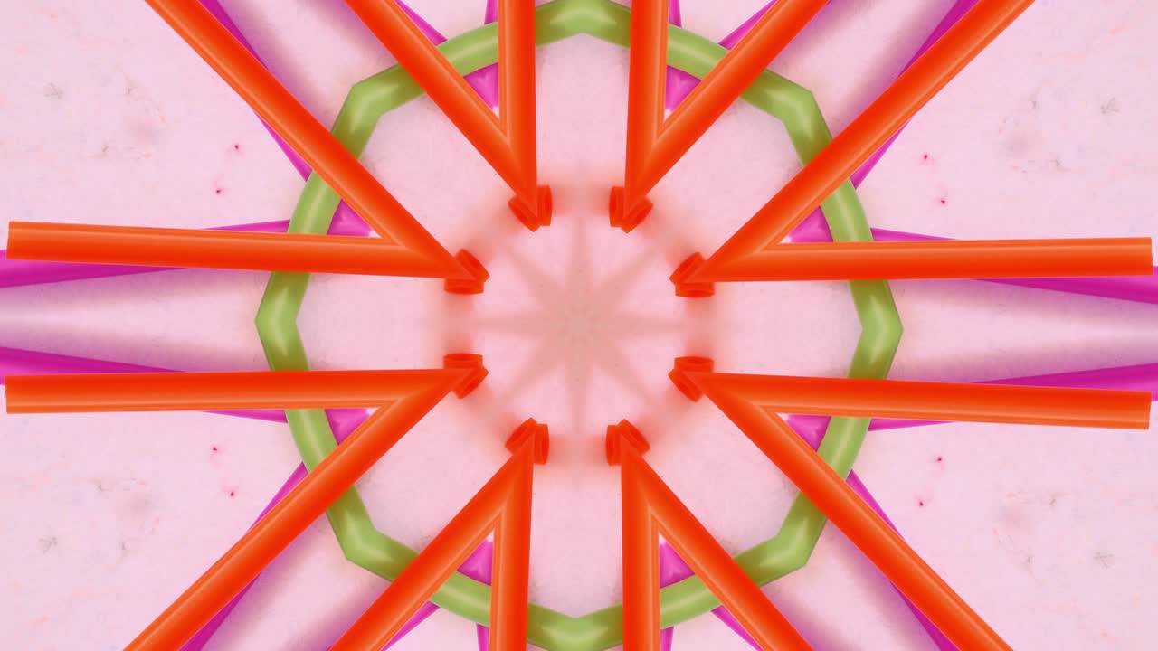 kaleidoscopic effect created with plastic straws on pink background