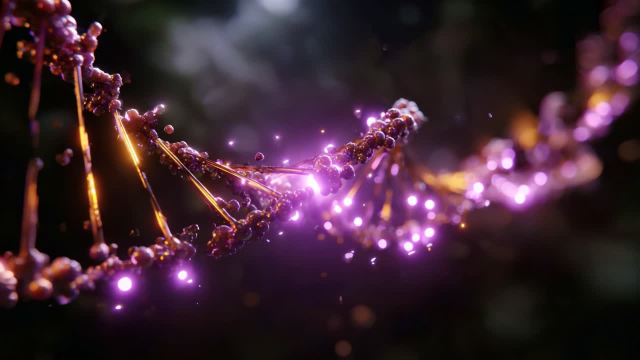 Intricate Visualization of DNA Structure Showcasing Helical Formation with Brilliant Light Effects Enhancing Molecular Interactions and Genetic Complexity