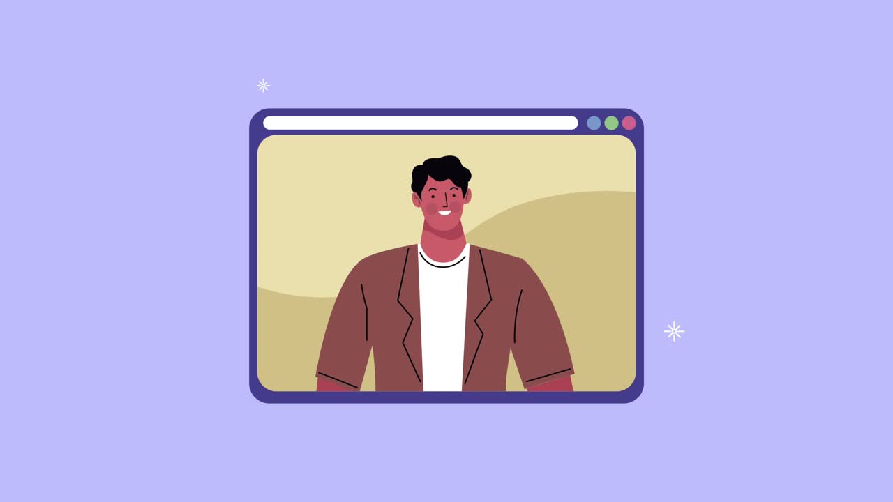 video conference animation with man in webpage