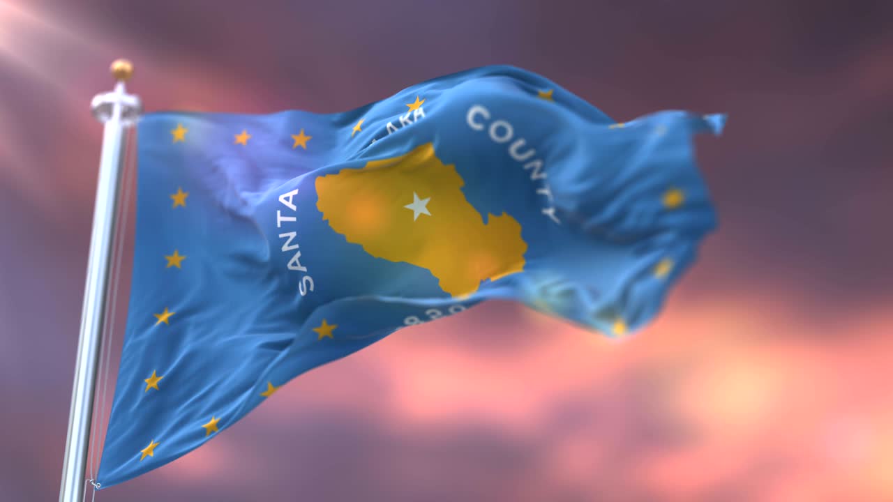 Bandiera della contea di Santa Clara in California al tramonto negli Stati Uniti - loop