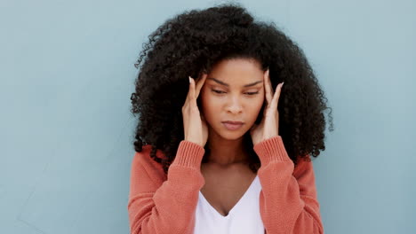 Black-woman-with-headache,-stress