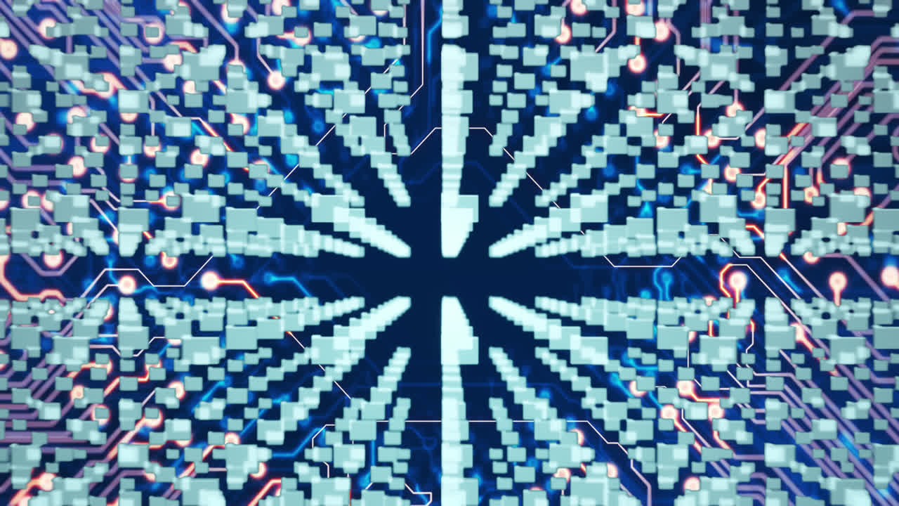 animación del procesamiento de datos sobre un fondo azul