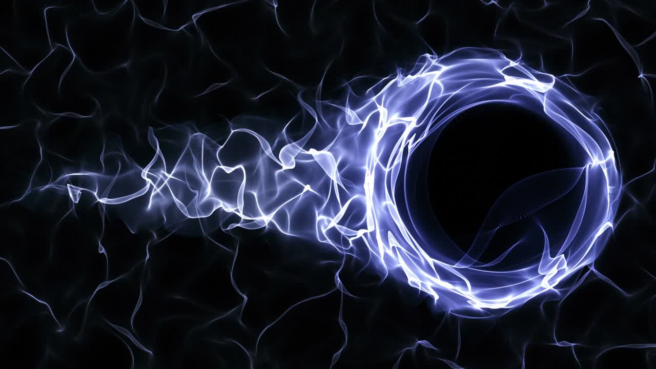 partículas azules vacías fibras y anillo de fondo, bucle, 4k