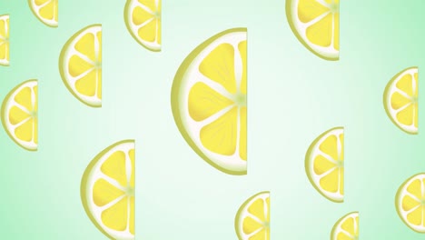 Animation-of-single-lemons-floating-on-green-background