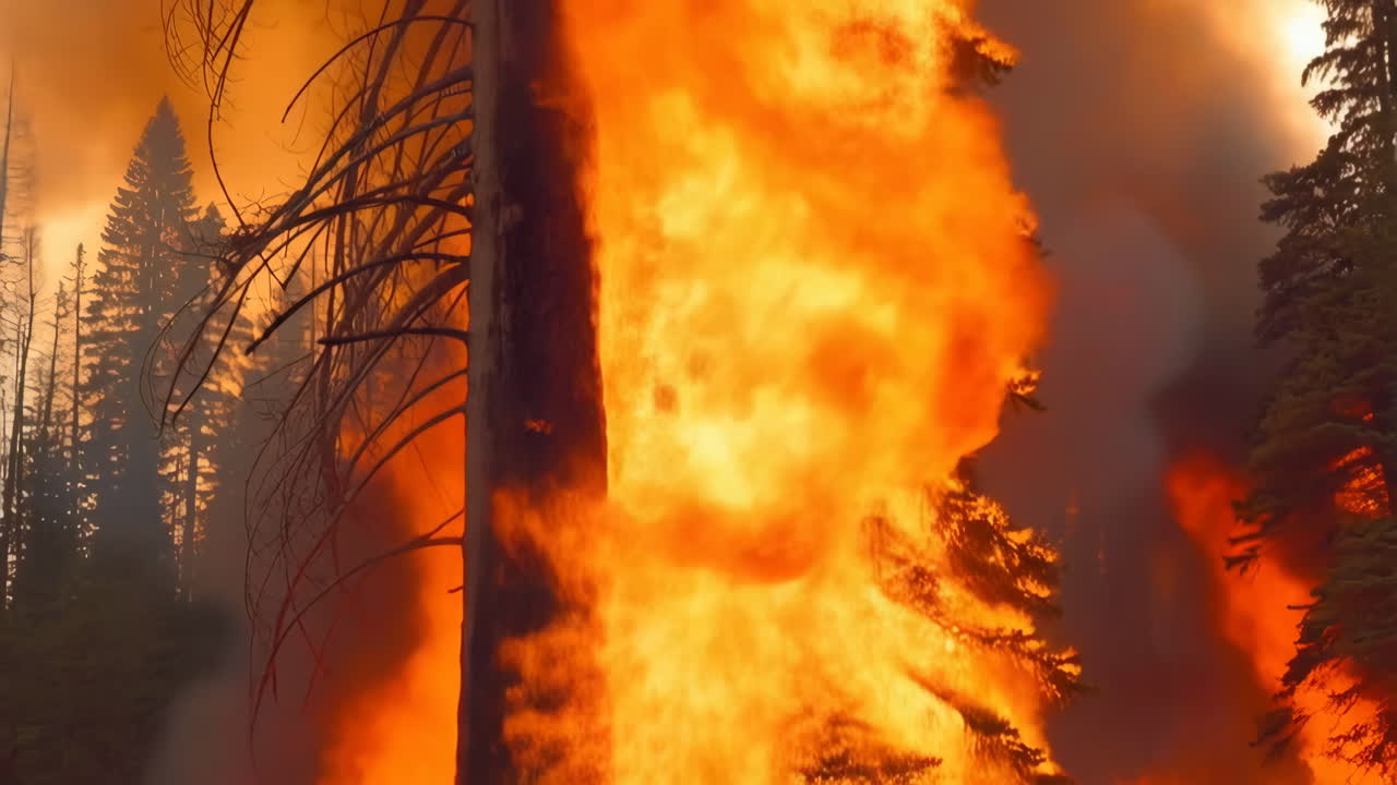 Large Forest Fire Engulfing Trees in Flames