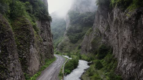 mountain canyon with river and road