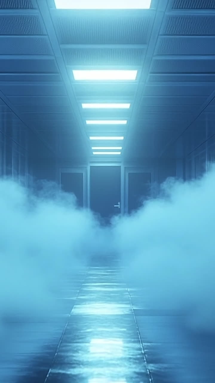 Foggy corridor in a high-tech facility
