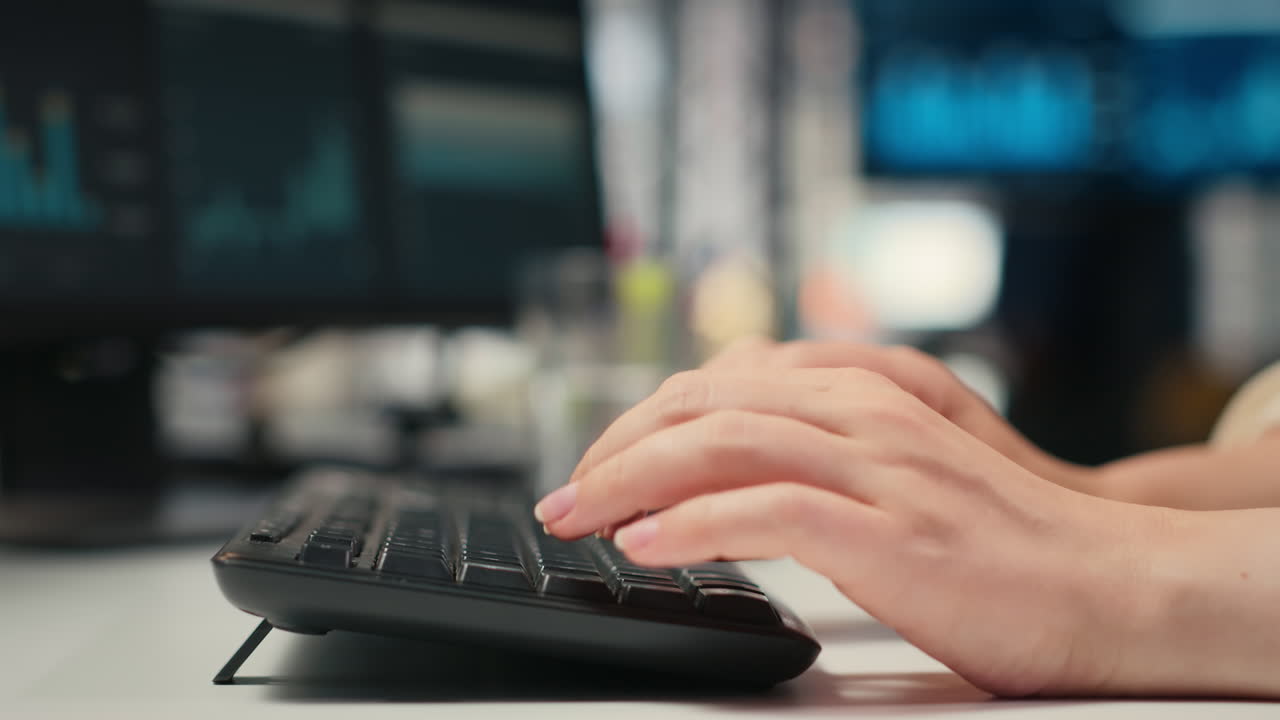 Vertical Video Close up of woman executive assistant does report writing at desk
