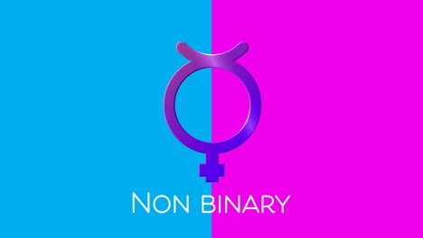 texto no binario y símbolo en fondo rosa y azul
