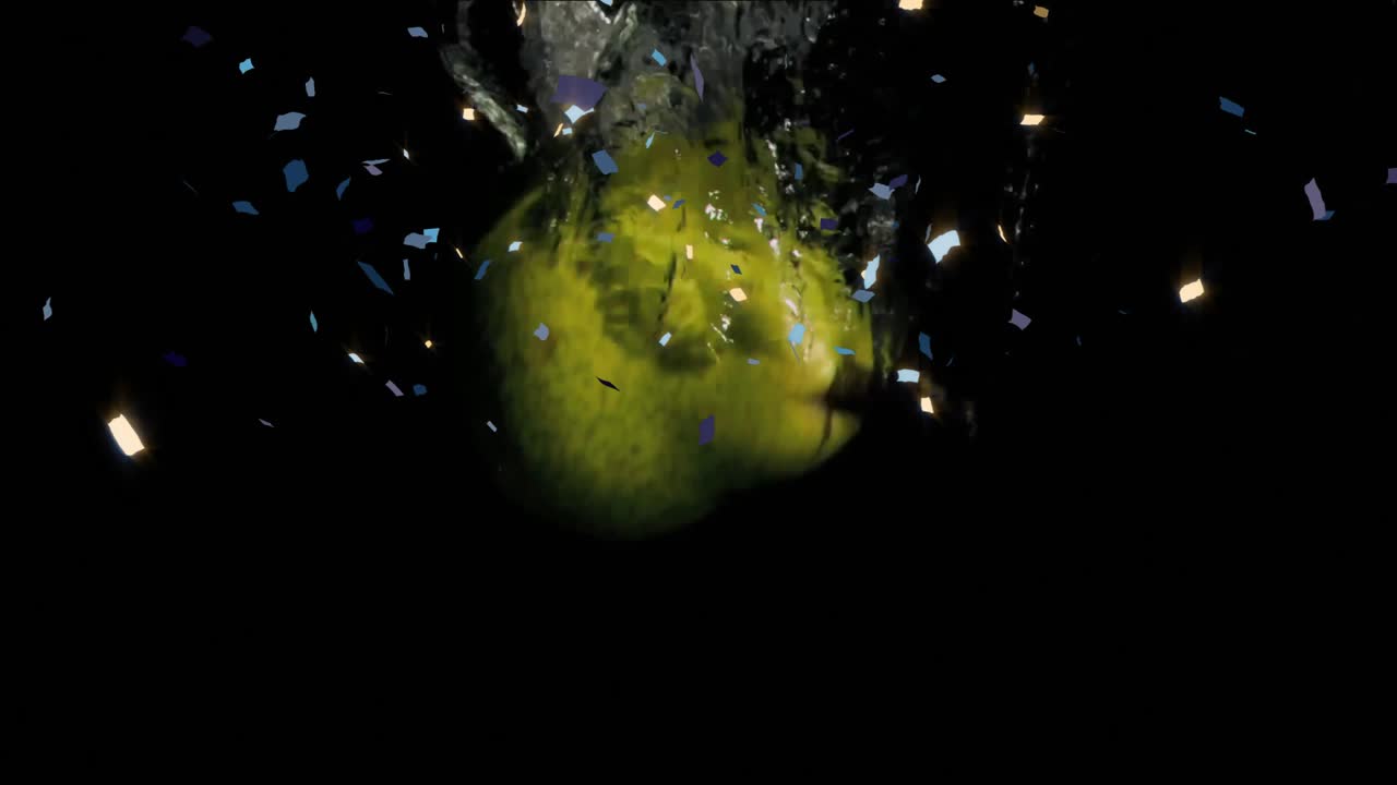 Coriandoli e particelle scintillanti che fluttuano su sfondo scuro