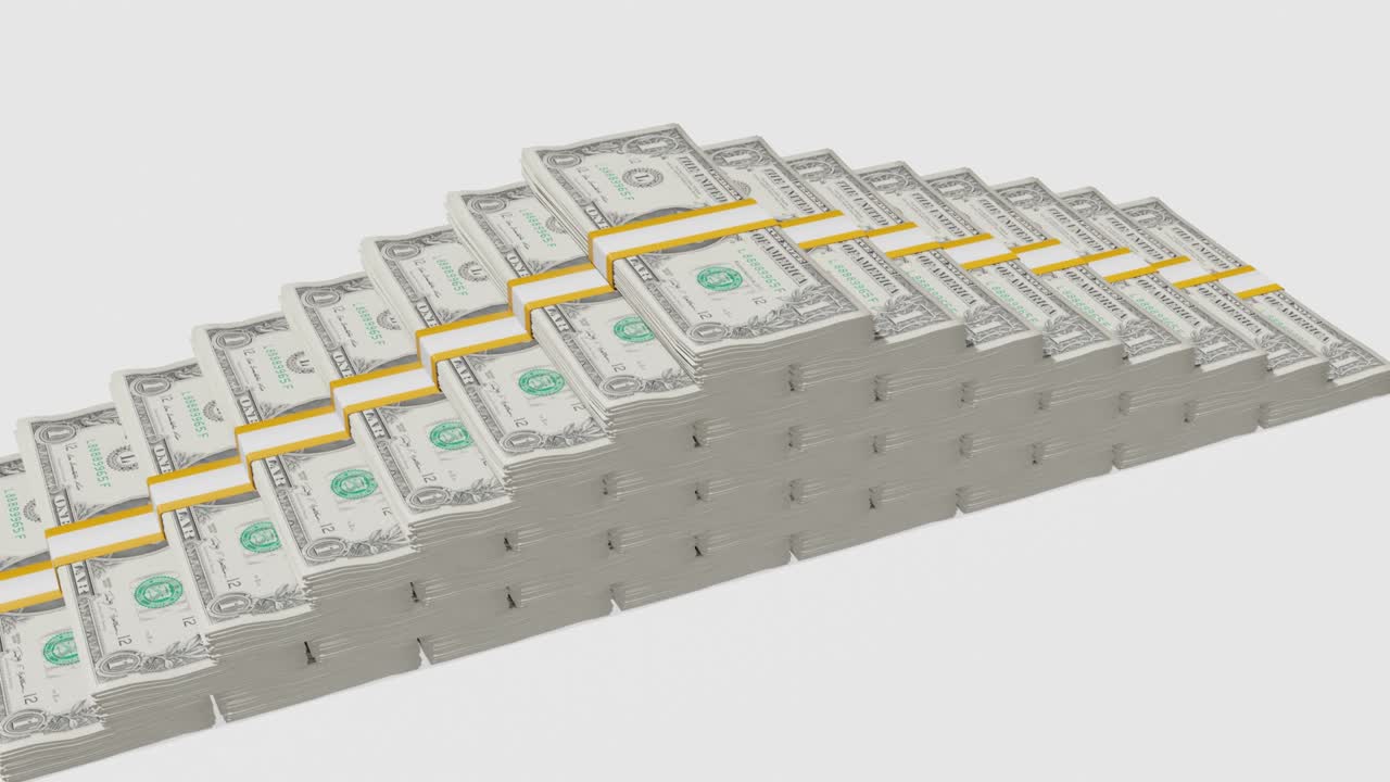 Banyak tumpukan uang. Uang kertas 1 dolar AS. Tumpukan uang.