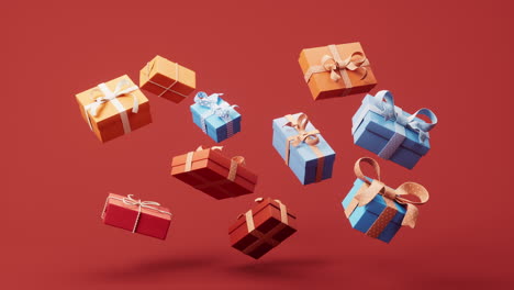 cartoon style gift boxes with red background, 3d rendering.