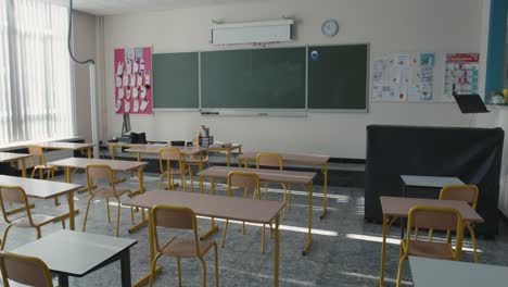 binnenaanzicht van een klaslokaal op de basisschool of de lagere middelbare school