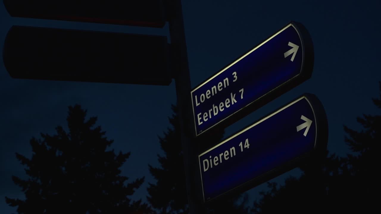 Nighttime Directional Signs in the Netherlands