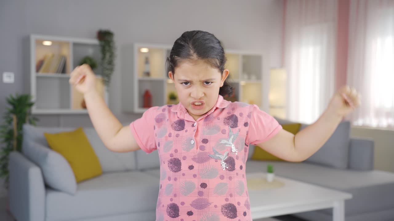 Girl child having a nervous breakdown in front of the camera.