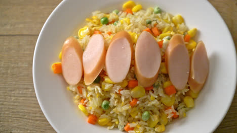 fried rice with sausage and mixed vegetable