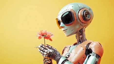 robot holding a flower
