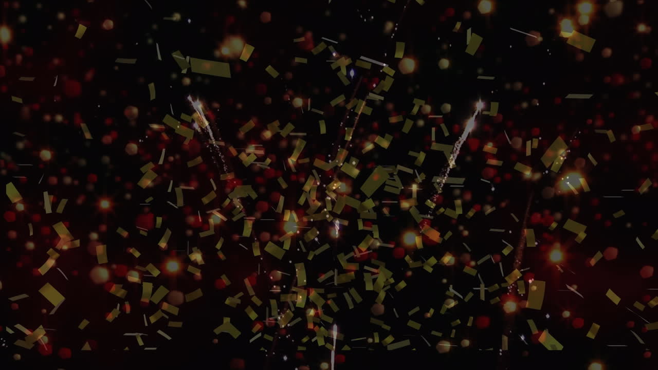 Animation of fireworks exploding and confetti falling