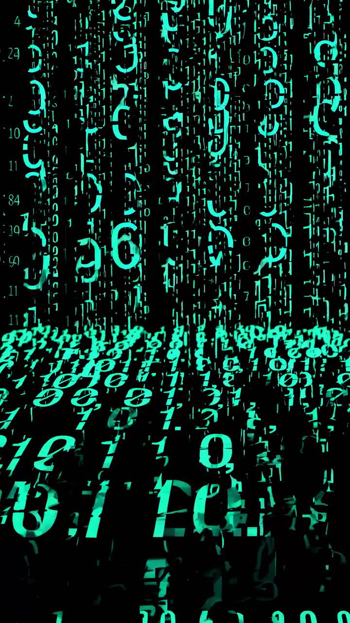 Futuristic digital matrix with green binary code cascading vertically