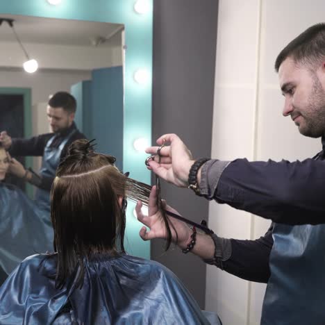 hairdresser cutting hair of her customer