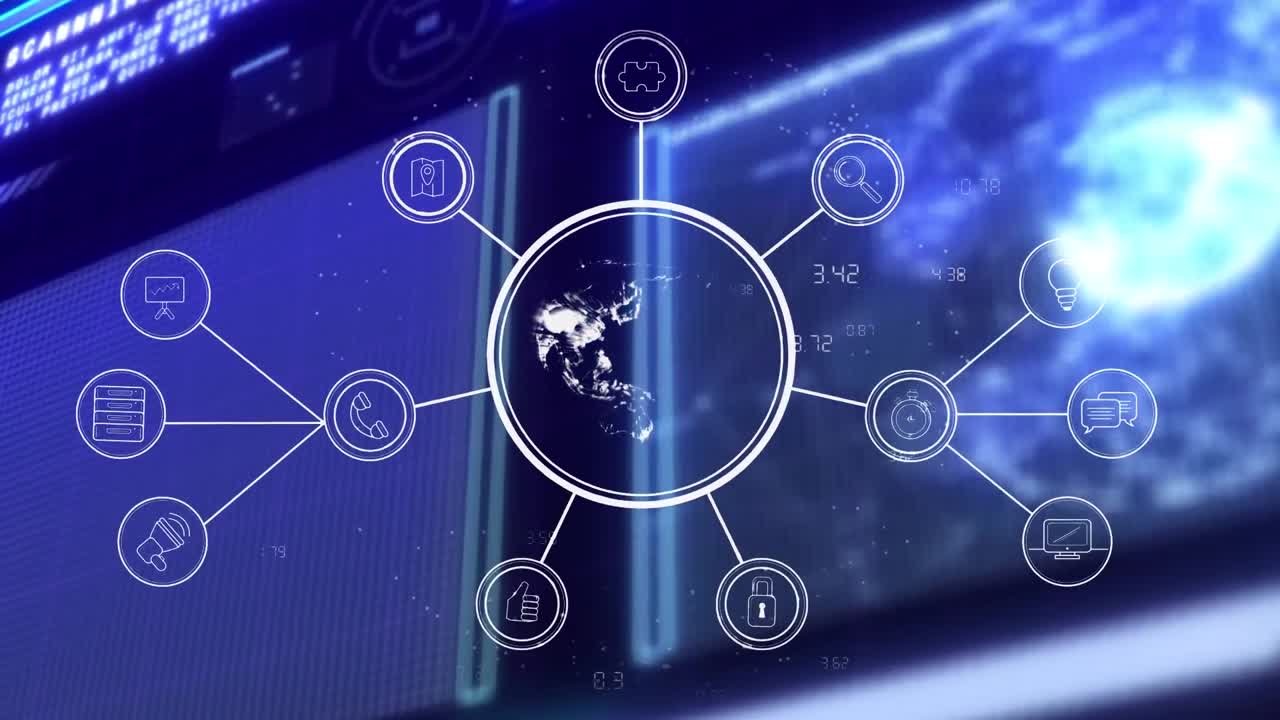 animación de la red de conexiones y procesamiento de datos en la interfaz