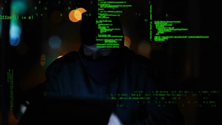 Hacker che usa un laptop