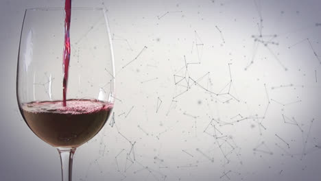 animación de una red de conexiones sobre una copa de vino sobre un fondo blanco
