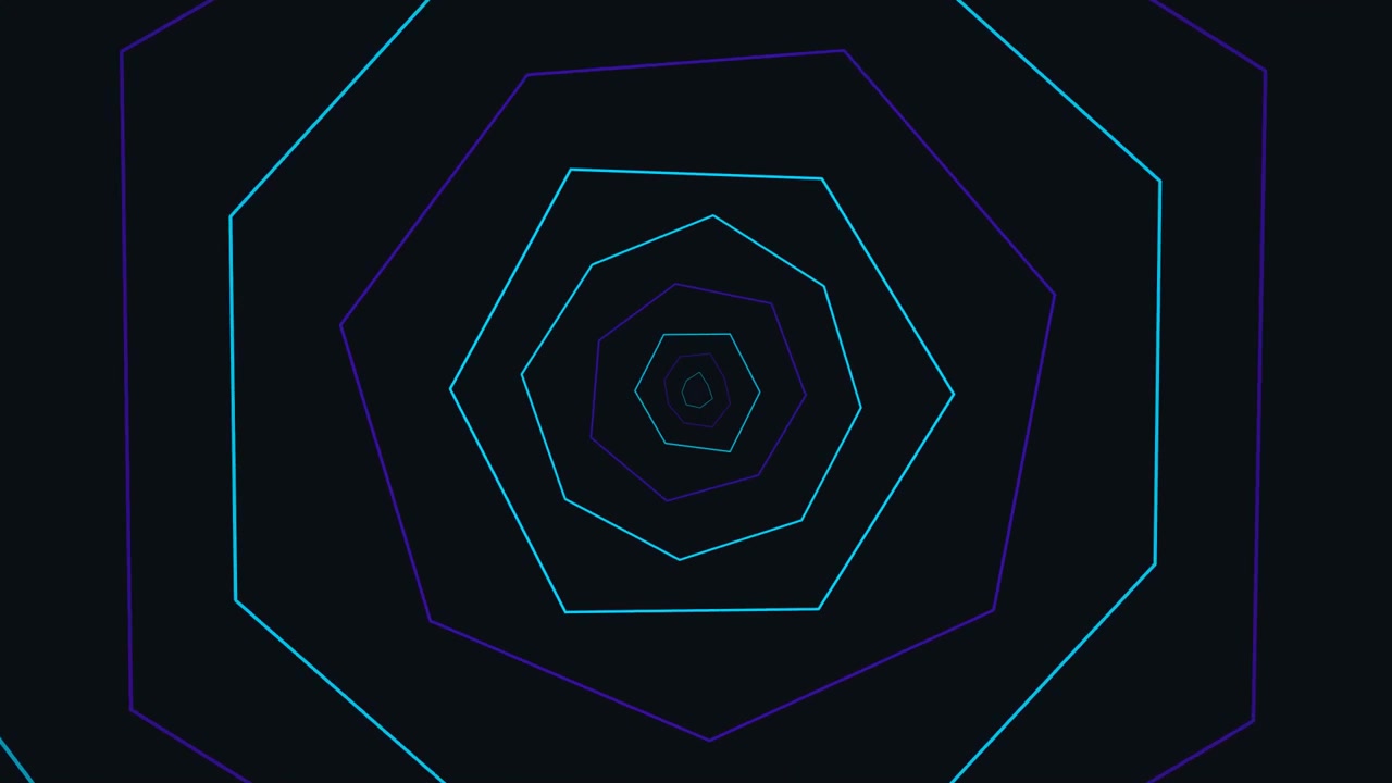 Abstract Geometric Tunnel of Rotating Neon Hexagons