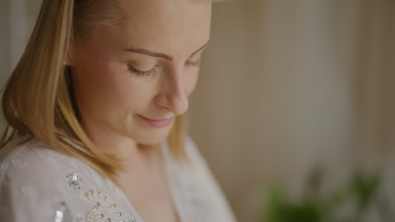 Pensive Happy Woman Close-Up