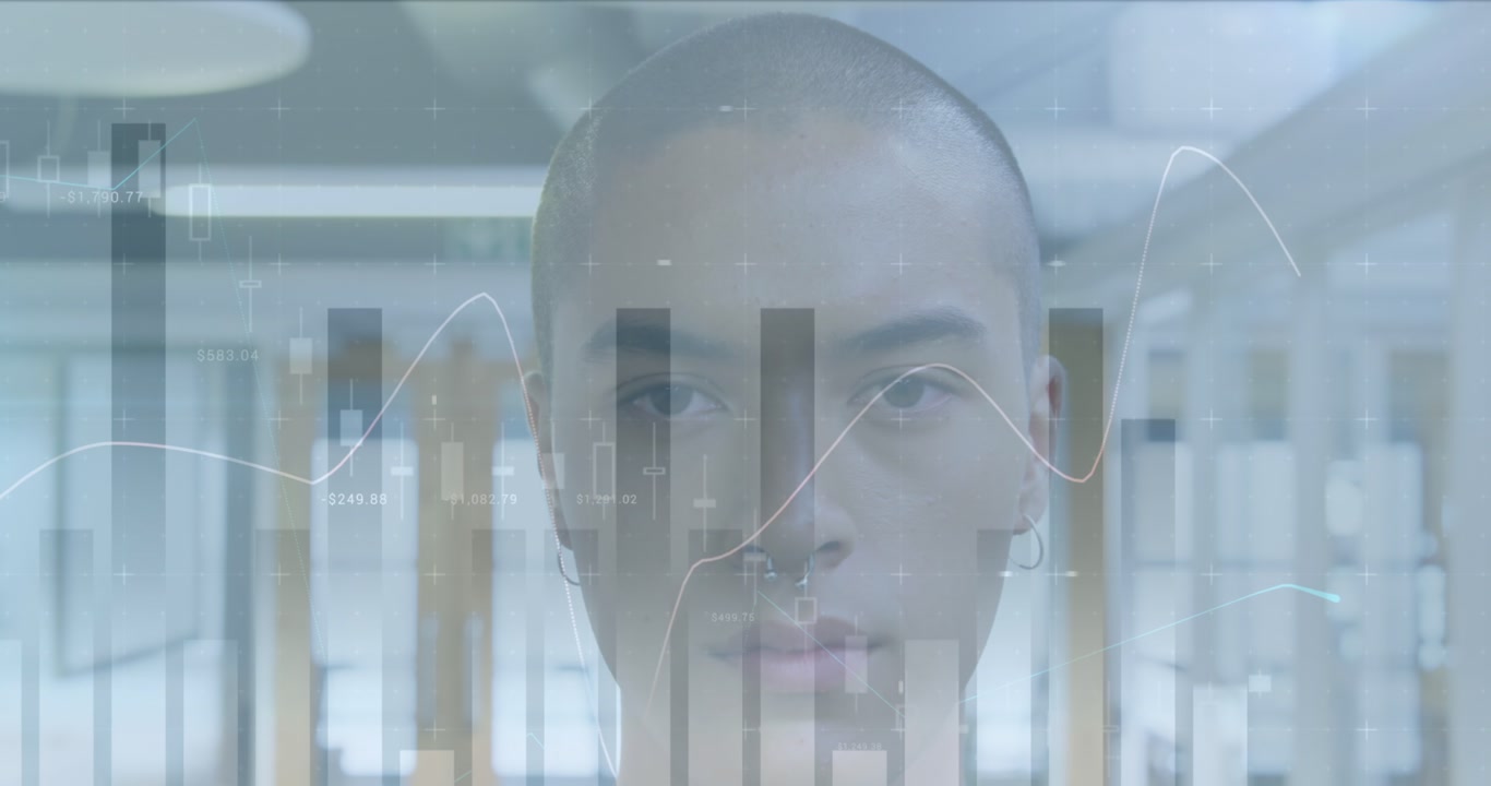 Animation of financial data processing over businessmen
