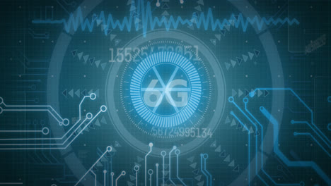 Animación-Del-Procesamiento-De-Datos-Con-Elemento-Hud,-Signo-6g-En-Interfaz-Digital