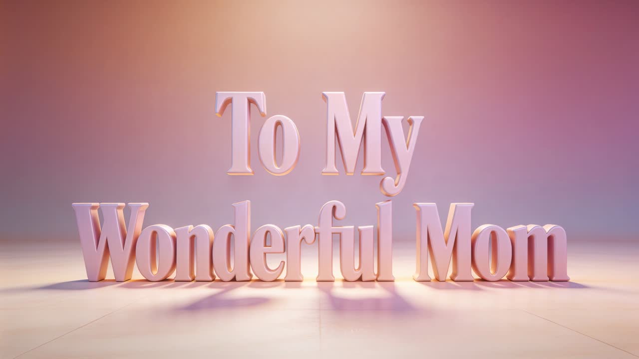 Kameran dras tillbaka och avslöjar centrerad 3D-text som lyder "Till min underbara mamma" i en studio som presenterar titeln.