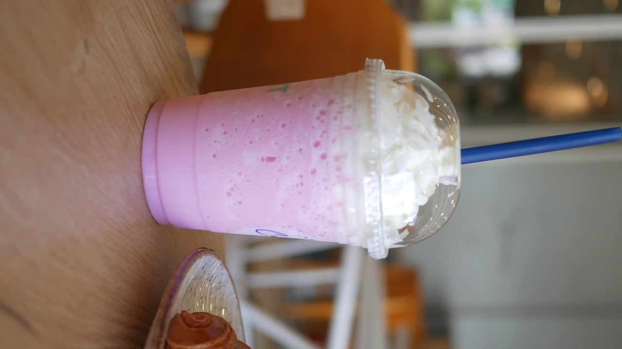 Pink Smoothie with Croissant