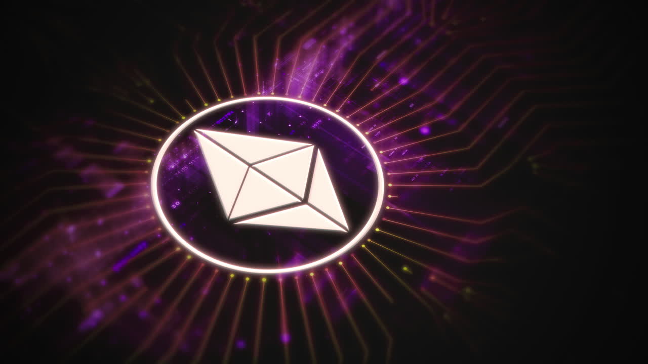 Futuristic digital background highlighting advanced cryptocurrency and encryption technology, featuring blockchain networks and secure cryptographic systems : Ethereum, ETH