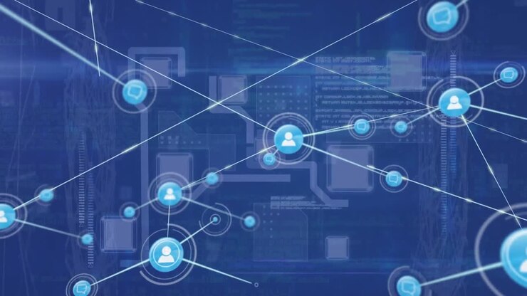 Animation af forbindelsesnetværk med ikoner over databehandling