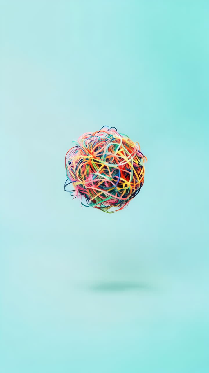 Colorful Tangle Ball Floating on Blue Background
