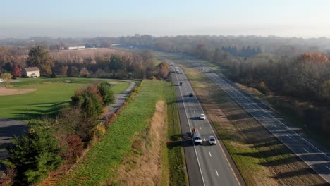 Aerial-pullback-above-interstate-highway-in-United-States