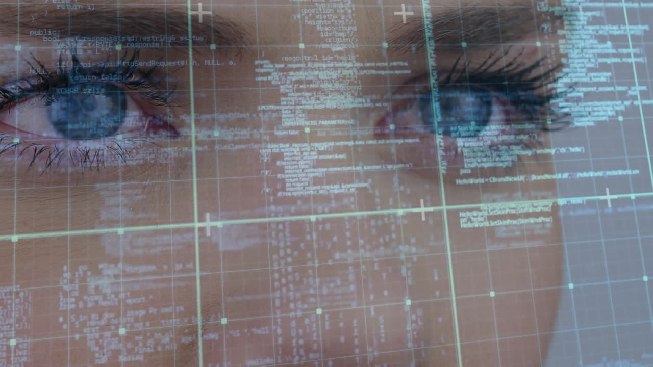 animazione dell'elaborazione dei dati su donna caucasica