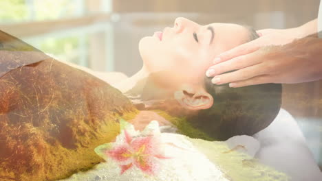 relax women during massage and landscape for valentine day