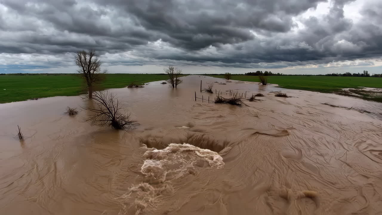 Flooded Rural Landscape During a Storm