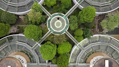 drone aerial view of sewage water treatment plant with storage tanks, trees