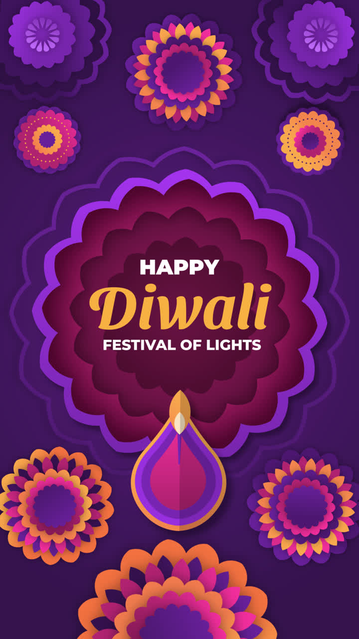 Diwali Celebration Poster with Paper Flowers and Diya