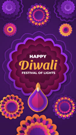 cartel de celebración de diwali con flores de papel y diya