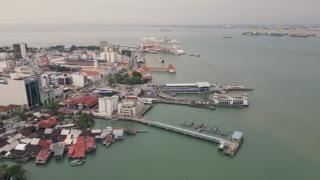 aerial of the clan jetties in george town malaysia penang island