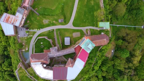 Aerial-view-of-ancient-castle-Burg-Guessing-in-Burgenland,-Austria