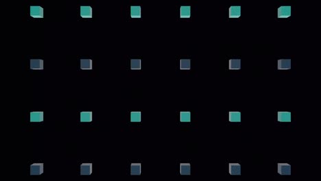 animación de la explosión sobre filas de cubos azules y verdes sobre fondo negro