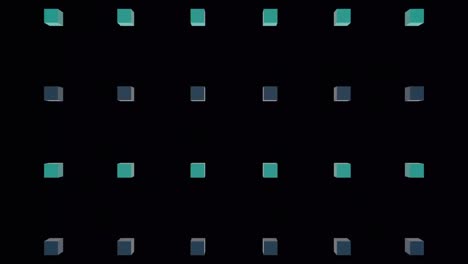 animation of explosion over rows of blue and green cubes on black background