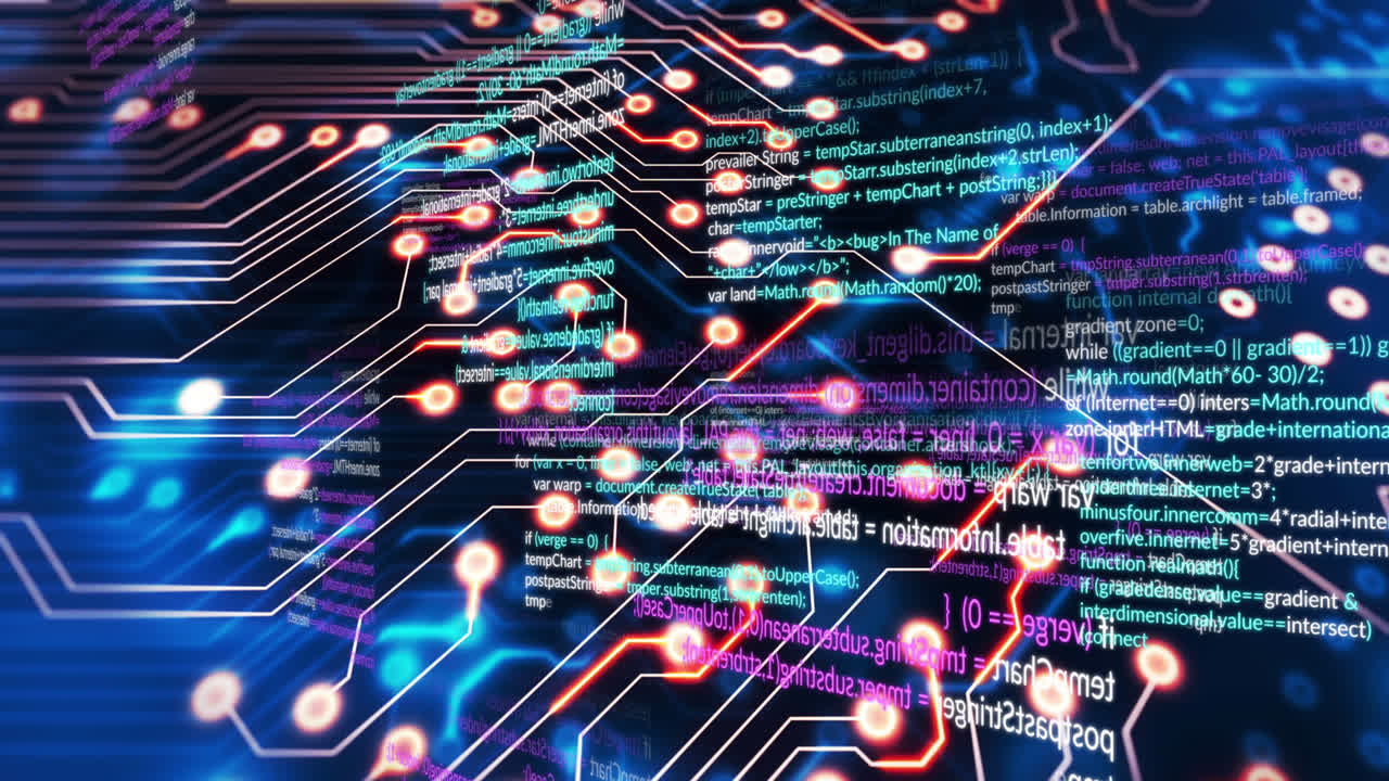 Animation of data processing over black background